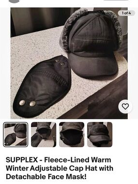 Supplex Men's Black Fleece-Lined Winter Cap with Detachable Face Mask